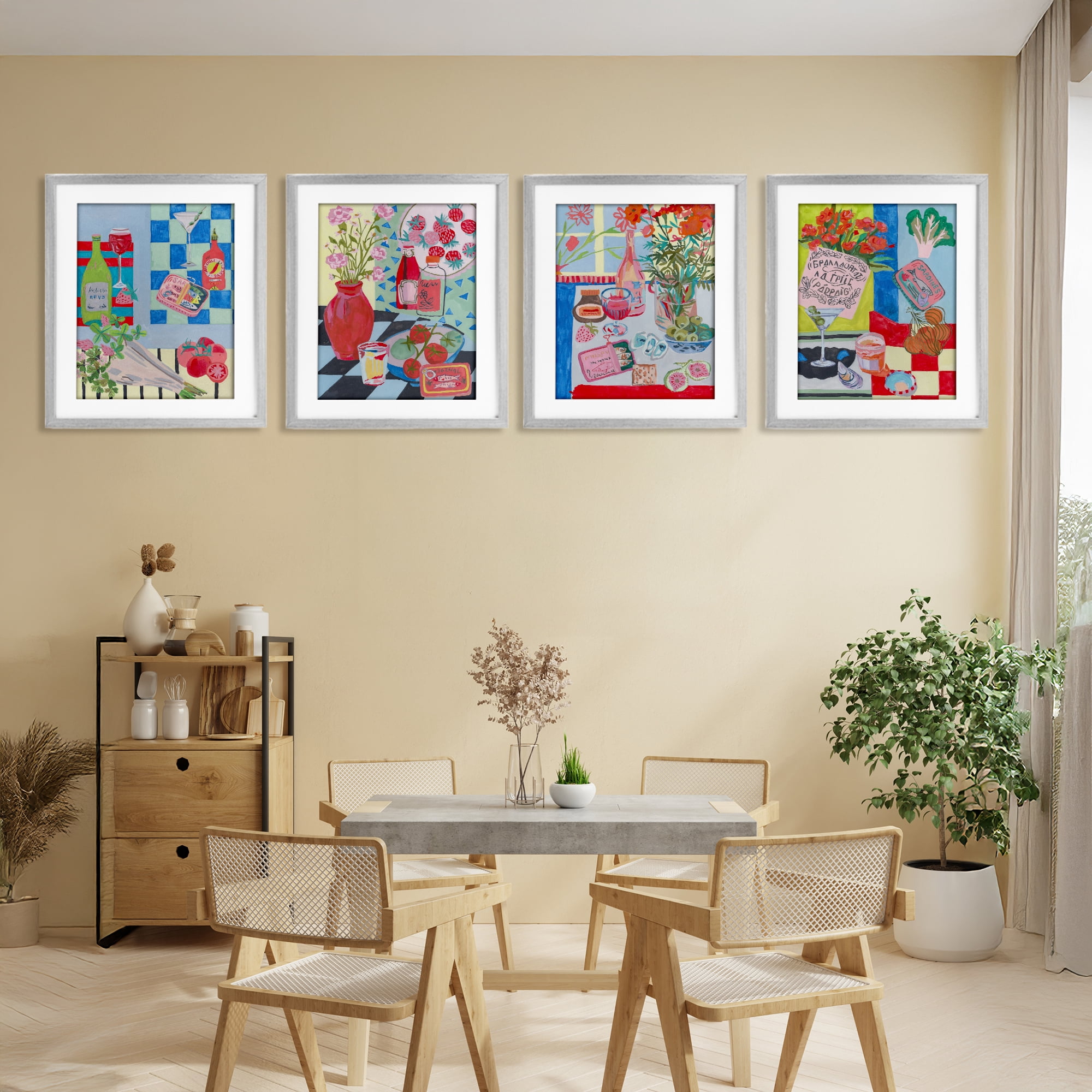 Stupell Industries Kitchen Secrets Still Lifes 4 Piece Gray Framed Print Under Glass Set, design by Melissa Wang