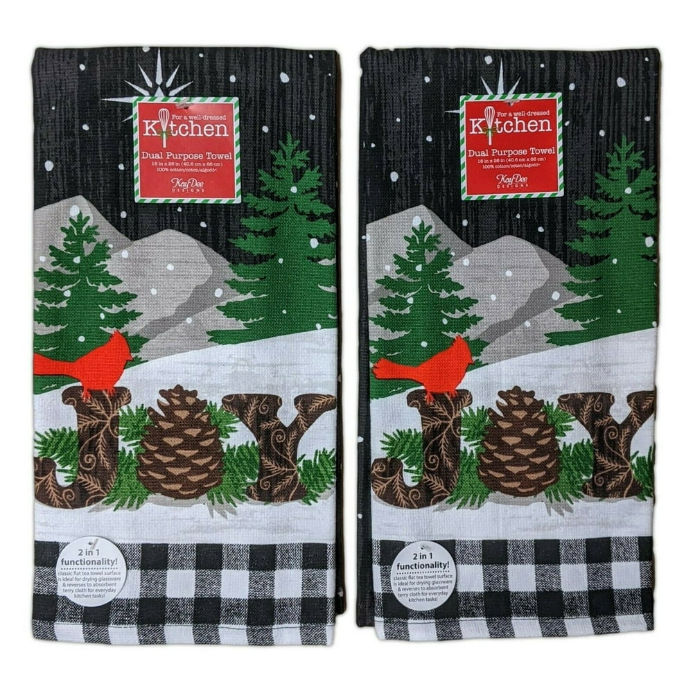Set of 2 JOY IN WINTER Christmas Terry Kitchen Towels by Kay Dee