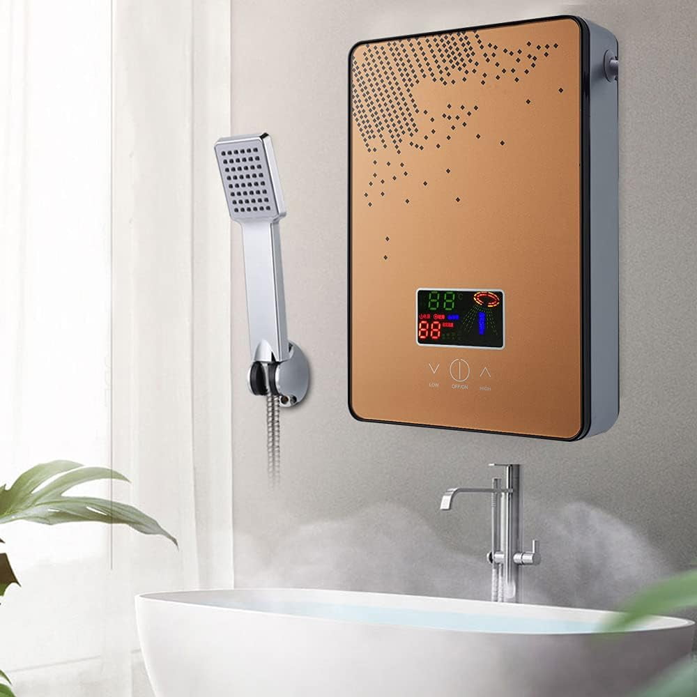 Instant Water Heater, Whole House Electric Tankless Instant Water Heater With Shower Head, Ipx4 Large Led Screen Shows Temperature