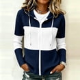 thumbnail image 4 of Edvintorg Lightweight Jacket Women Color Block Long Sleeve Zip up Sweater Coat Fall Winter Drawstring Hooded Outerwear Women's Clothes S-2XL Navy, 4 of 6