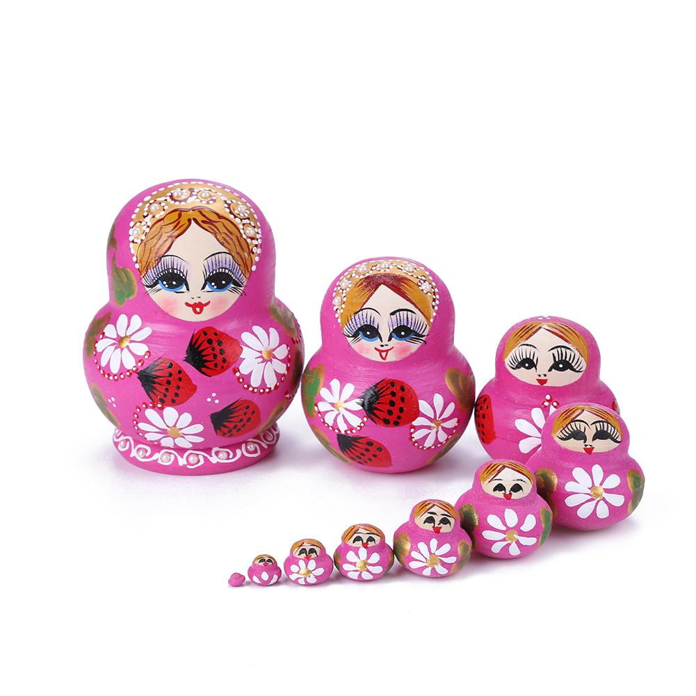 10pcs Strawberry Flower Girl Nesting Dolls Matryoshka Russian Doll Set Toys Baby 