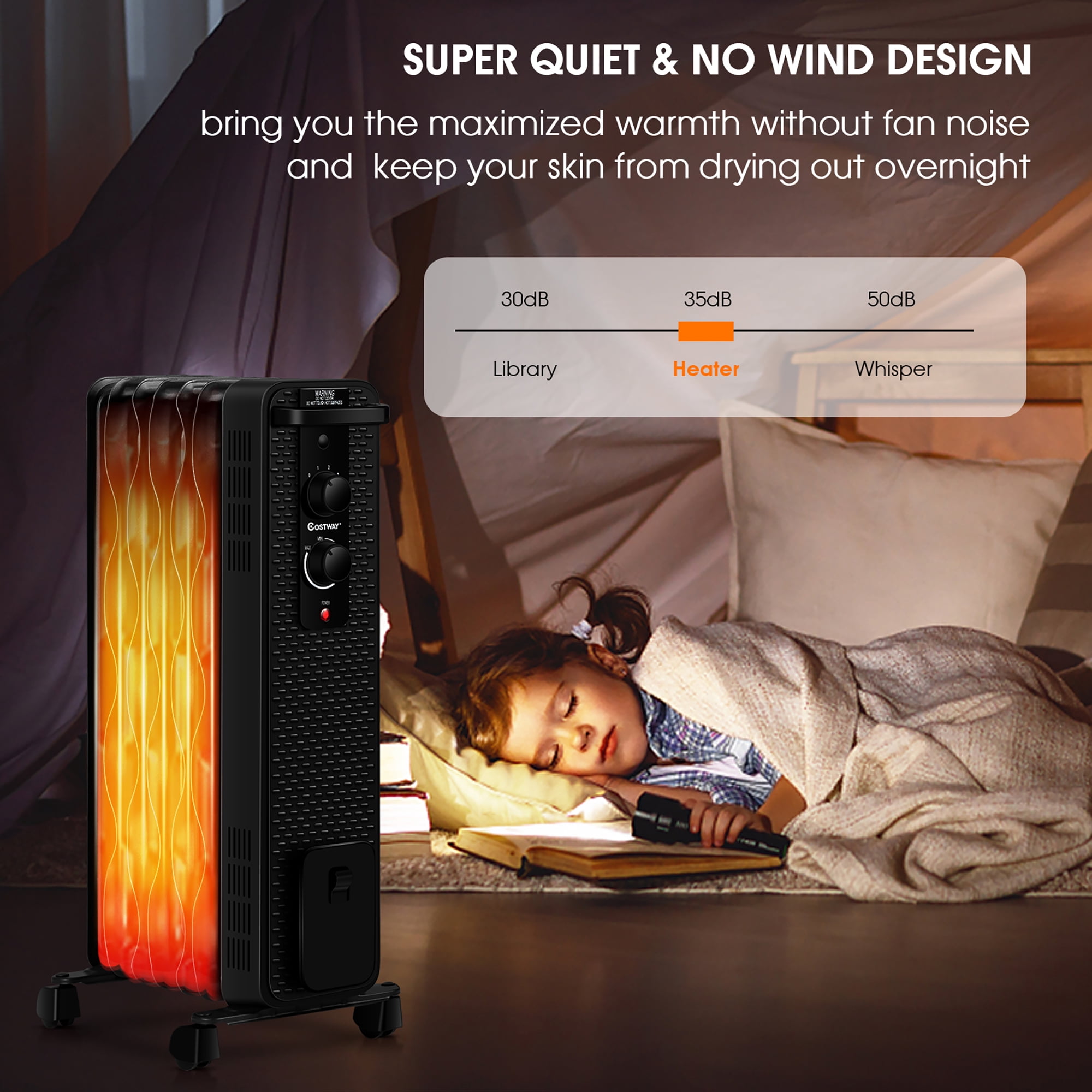 Costway 1500W Oil-Filled Heater Portable Radiator Space Heater w/Adjustable  Thermostat Black - Walmart.com