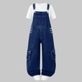 thumbnail image 2 of Staki Girl Denim Overalls Wide Girl's Overalls Jeans Denim Cute Fashion Trendy Wide Leg Dungarees Denim Pants Jumpsuits 8-14Y(Dark Blue,12-14 Years), 2 of 9