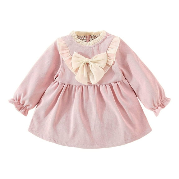 Bearichfupo Toddler Girls Long Sleeve Solid Color Ruffles Bowknot Dress Dance Party Dresses Clothes, Sizes 18-24 Months