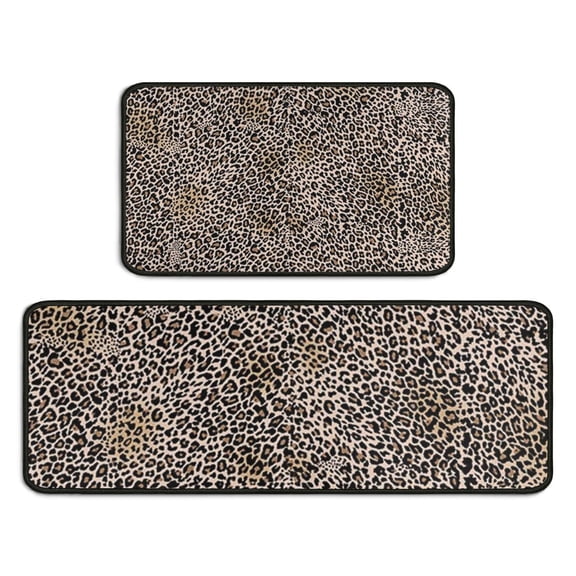 Black and Tan Leopard Print Kitchen Rugs Sets Of 2,Anti Fatigue Kitchen Mat Rugs Non Slip Washable,Decorative Kitchen Floor Mats for Kitchen,Sink,Laundry,17"X30" 17"X47"