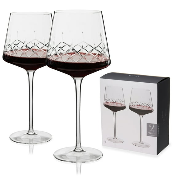 Viski Admiral Crystal Red Wine Glasses, Wedding Gift Set, 18 oz Set of 2