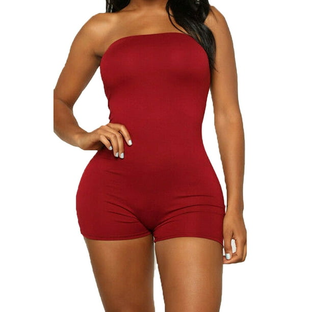 Madjtlqy Women Strapless Jumpsuit Tube Bodysuit Bodycon Short Romper