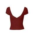 thumbnail image 1 of Gupgi Women Deep V Neck T-Shirts Solid Color Short Sleeve Low Cut Slim Crop Top, 1 of 6