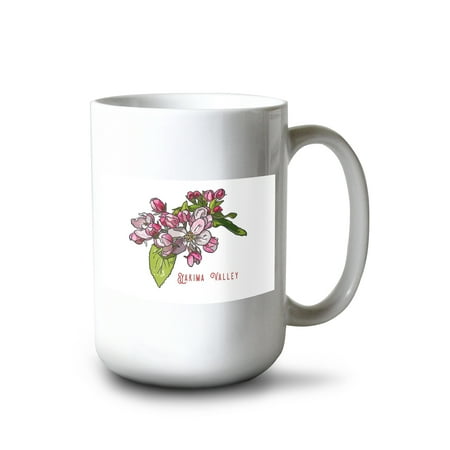 

15 fl oz Ceramic Mug Yakima Valley Washington Apple Blossom Flower Icon Dishwasher & Microwave Safe