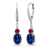 Gem Stone King 925 Sterling Silver Blue Created Sapphire and Red Created Ruby Dangle Earrings for Women with Lab Grown Diamond (5.13 Cttw, Oval 9X7MM)