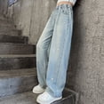thumbnail image 4 of WXFAZCVU Girls Jeans Cute Baggy Denim Pants Elastic Waist Trousers Casual Everyday Wear Size 5-6 Years, 4 of 4
