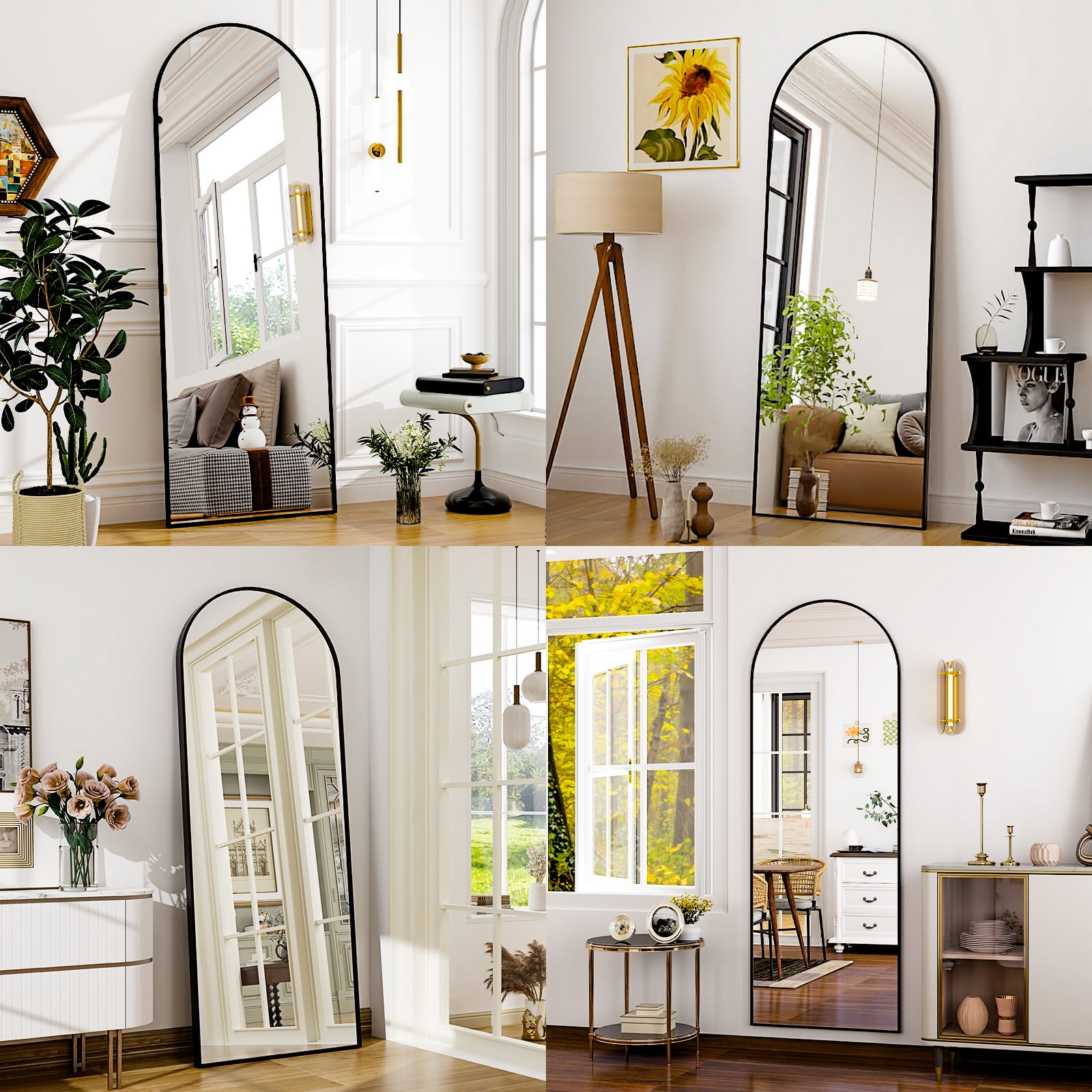 SHATTERVIEW 76"x34" Arched Floor Mirror Full Length Standing Body Dressing Mirror, Black