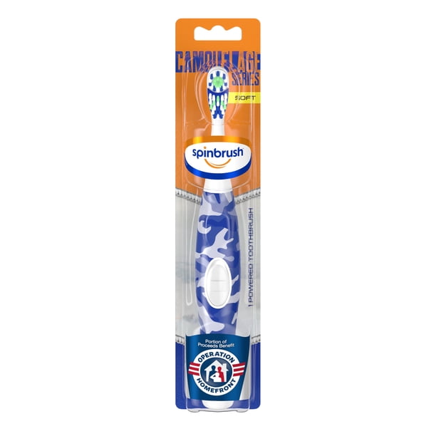 Arm & Hammer Spinbrush Camuflaje Series Spinbrush, cepillo de dientes eléctrico suave con batería, 1 unidad, el color puede variar