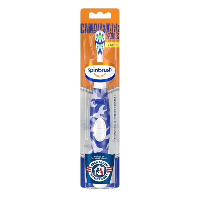 Arm & Hammer Spinbrush Camuflaje Series Spinbrush, cepillo de dientes eléctrico suave con batería, 1 unidad, el color puede variar