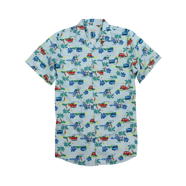 Men's Short Sleeve Cotton Hawaiian Tropical Patterns Shirts (Road