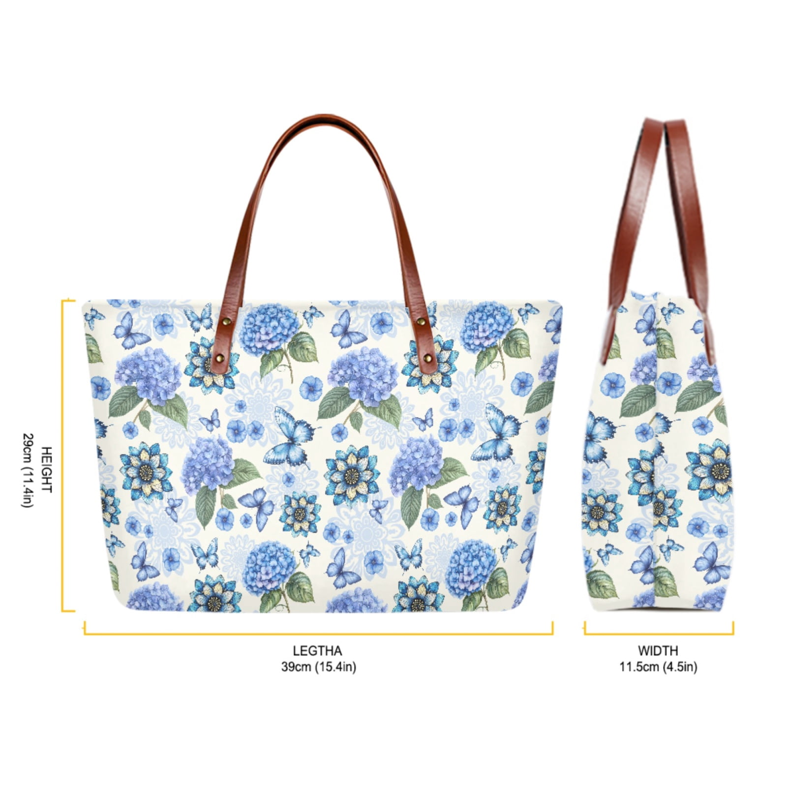 ZUXONGSY Boho Butterfly Mandala Hydrangea Print Handbags and Wallet Set of 2 for Women Multifunctional Work Bag Top Handle Tote Bag Shoulder Bag Waterproof Slim Wallet for Travel Vacation