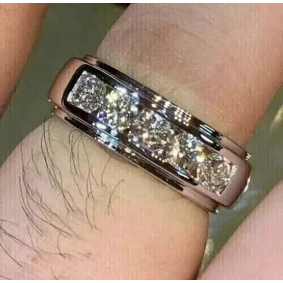 2Ct 14K White Gold Plated Round Cut Lab Created Diamond Men's Wedding Band Ring