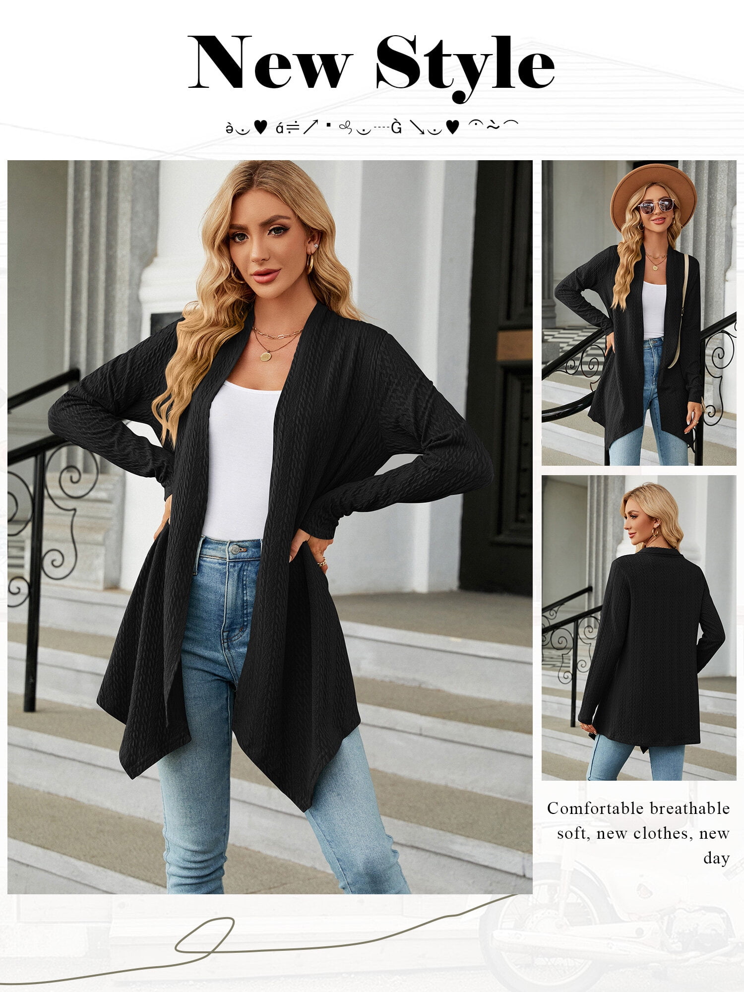 ZXSXSY Womens Open Front Long Sleeve Irregualr Hem Solid