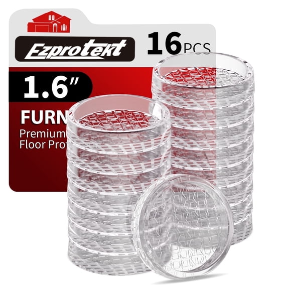 Ezprotekt 1.6 inch Clear Non Slip Furniture Pads for Hardwoods Floors, 16 Pcs Non Skid Round Rubber Furniture Coasters Cups Floor Protectors for Sofa Bed Couch Chair Desk, Prevent Scratches