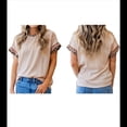 thumbnail image 3 of Camiseta de Verano para Mujer con Cuello Redondo, de Punto con Cordón y Estampado de Leopardo Albaricoque XL, 3 of 9