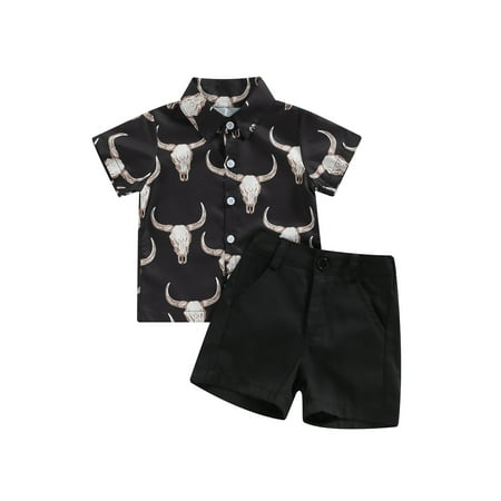 

Ma&Baby Toddler Baby Boys Clothes Suits Cow Head Print Short Sleeve Shirts Tops Shorts 2Pcs Gentleman Set