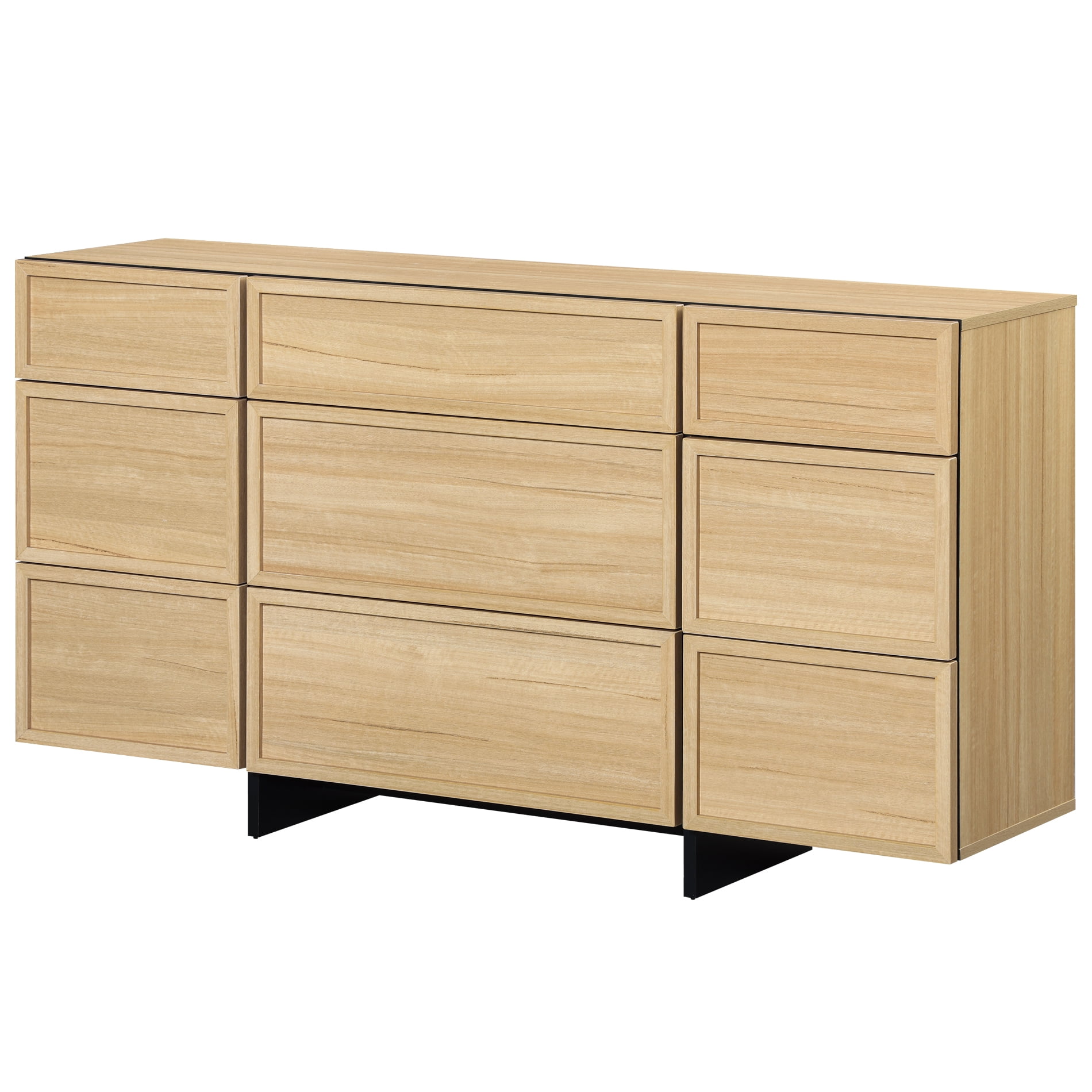 WAMPAT Modern 9-Drawer Wooden Dresser with Sturdy T-Shaped Wood Legs, Chest of Drawers & Closet Organizer for Bedroom, Hallway & Living Room Storage