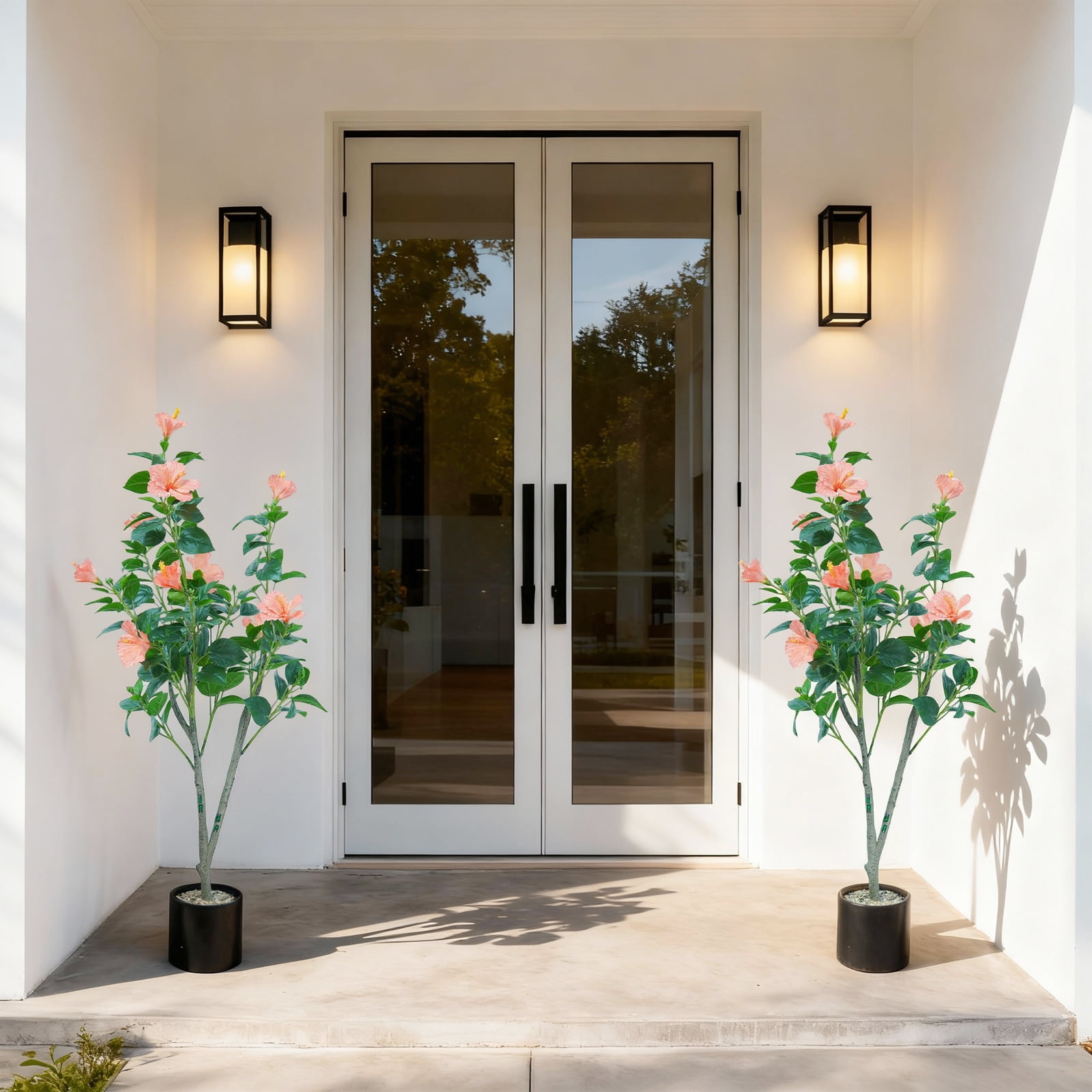 4FT Artificial Hibiscuses Tree, Faux Potted Flower Plant with Realistic Flowers, Fake Flower Tree For Garden Office Party Wedding Hotel