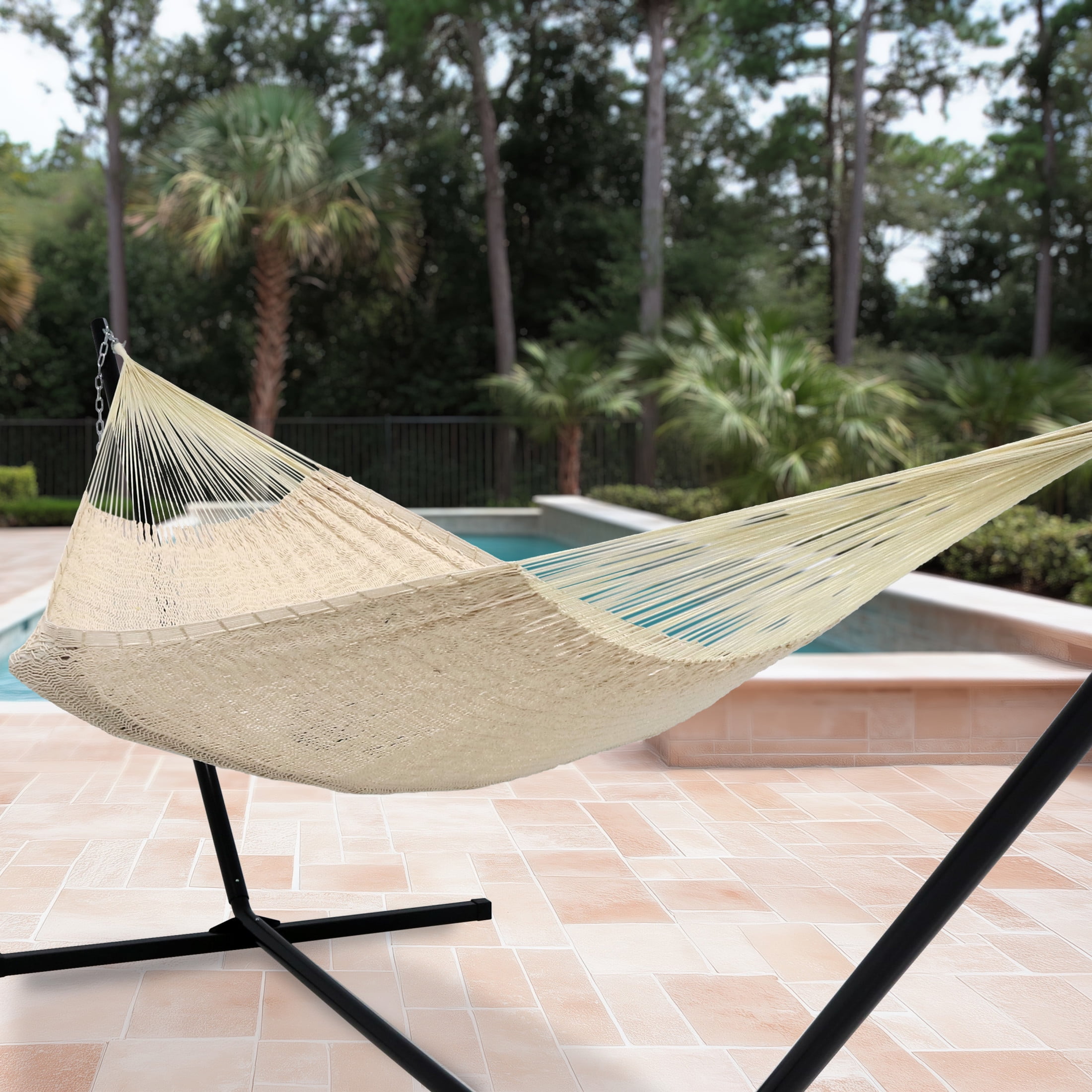 Sunnydaze 2-Person Cotton and Nylon Mayan Family Hammock, 625 lb Capacity - Natural