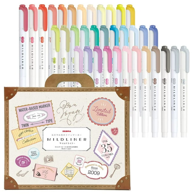 Juego de iluminadores Zebra WKT7-35C Mildliner de 35 colores con caja de regalo
