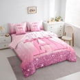 thumbnail image 3 of jejeloiu Monogrammed A Twin Bedding Sets 7-Piece,Cute Girls Bowtie Bedding Comforter Set,Pink Glitter Print Sheet Sets For Child,Microfiber Room Decorative Reversible, 3 of 8