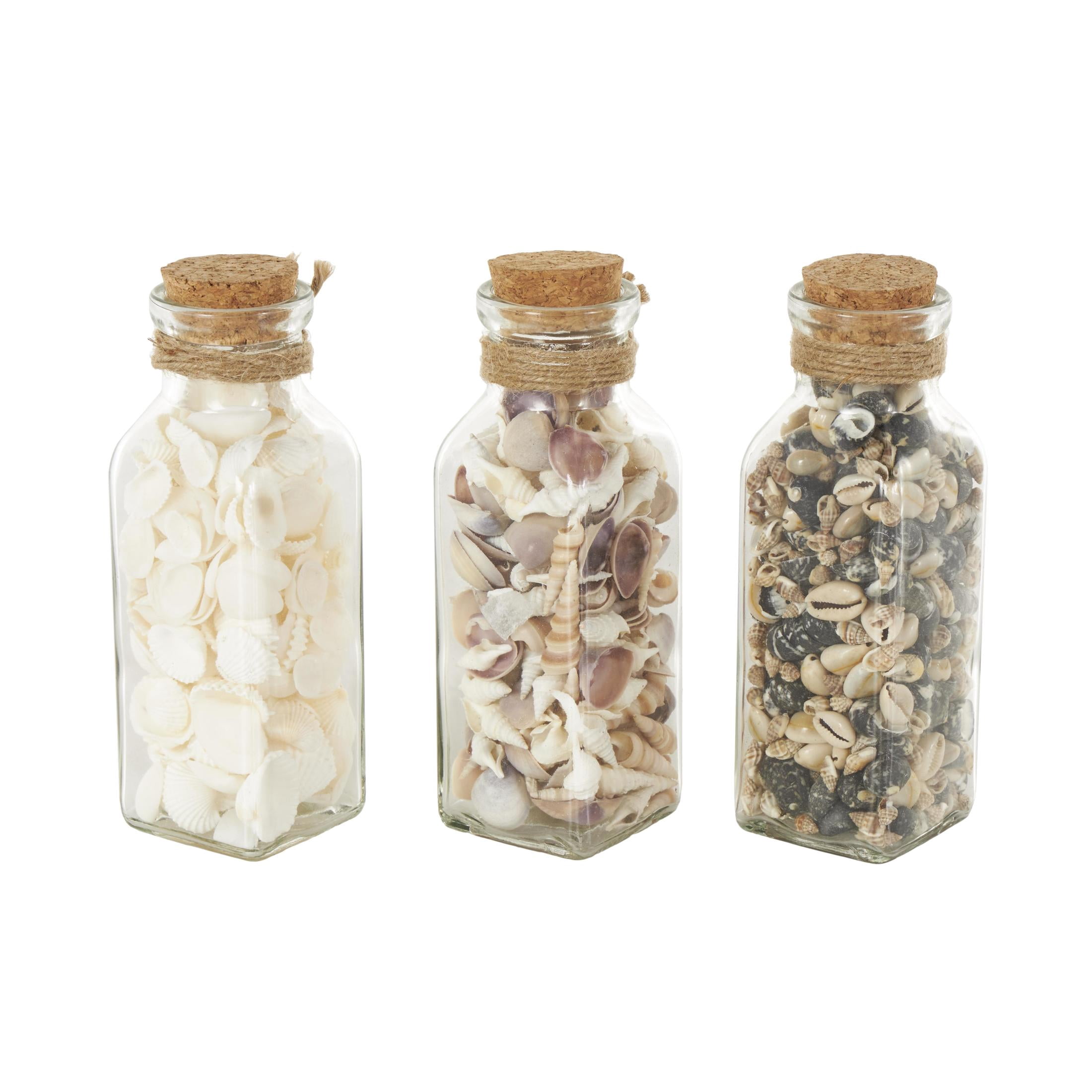 DecMode Clear 3" Glass Orbs & Vase Filler with Seashells and Jute Rope Accents (3 Count)