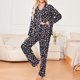 thumbnail image 1 of Puntoco Ropa de dormir para mujer Conjuntos de pijamas informales de moda con bolsillos estampados y manga larga con cintura elástica, 1 of 4