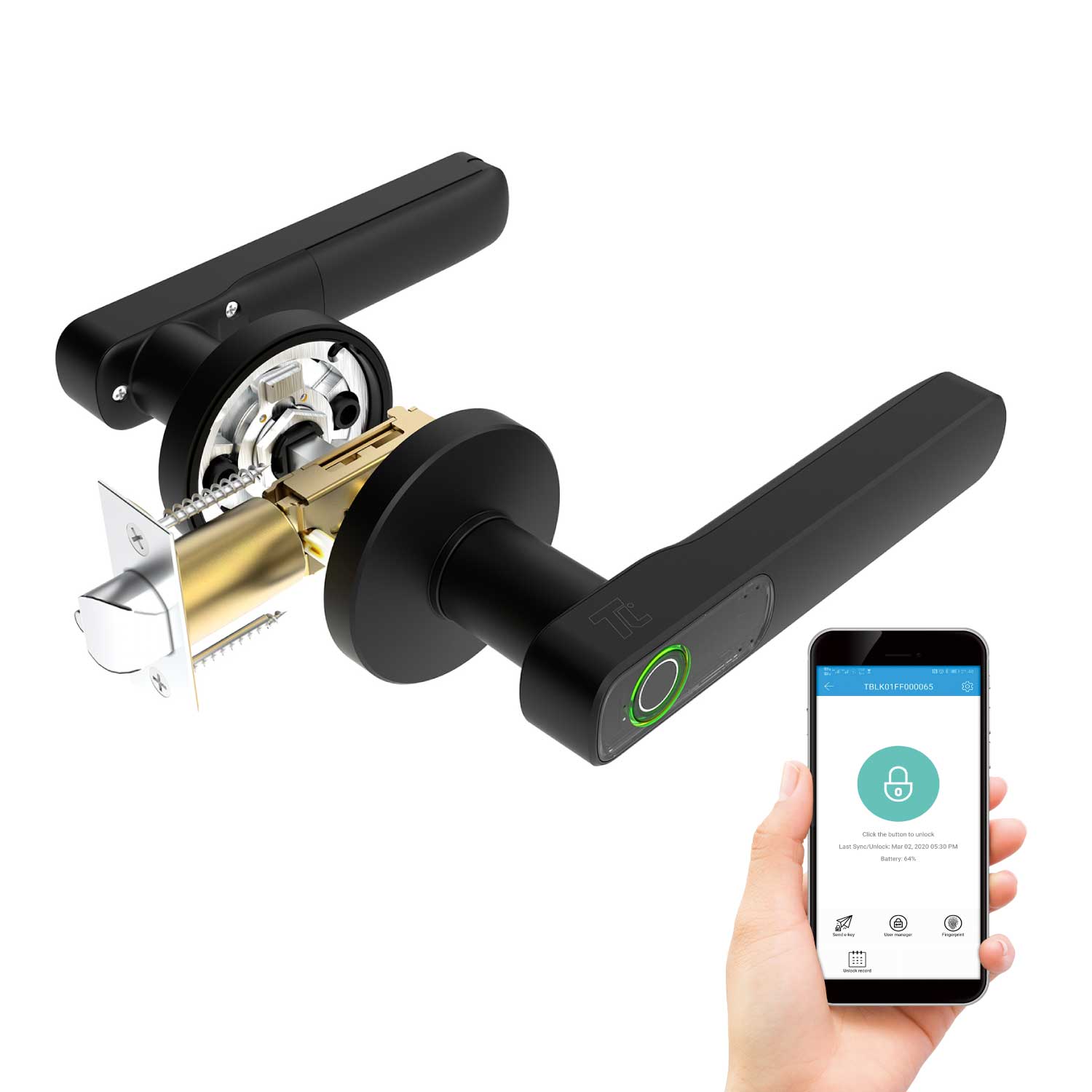 TURBOLOCK TL88 App-Enabled Fingerprint Smart Door Lever Handle Lock One-Touch Security Solution for Home or Office - image 1 of 6