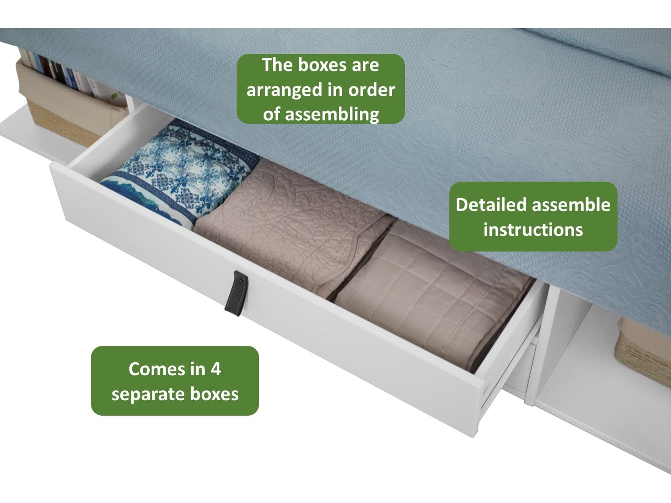 Memomad Bali Queen Size Storage Platform Bed with Drawers, White