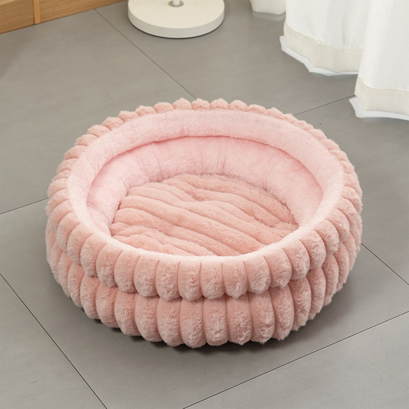 Dvumao Round Plush Pet Bed – 15.7-Inch Fleece Cat & Small Cat Nest