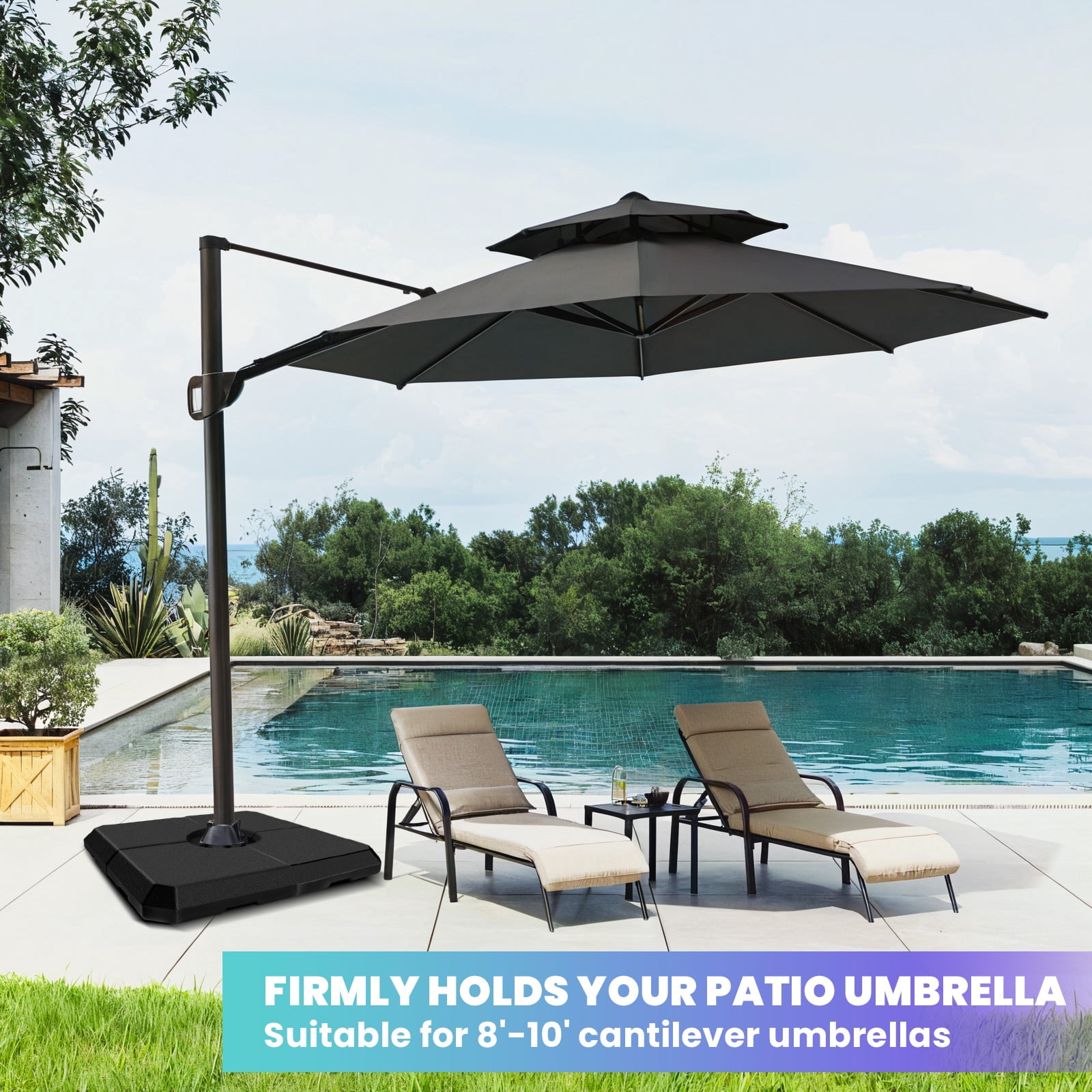Muweixin 4-Piece Fillable Cantilever Umbrella Base, 353 lbs Total Weight, HDPE Weather-Resistant Patio Umbrella Stand for 8'-10' Offset Parasols, Black