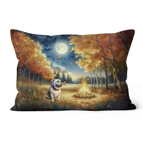 Hello Fall Bulldog Enjoys Warm Campfire Autumn Night Bright Moon Pillow Cushion Double Sided Dog Lover Gifts Idea Throw Pillow - 01008