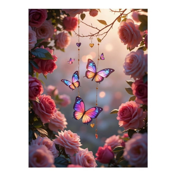 Diamond Art Kit for Adults, Butterflies In Rose Garden Diamond Painting for Adults Beginners, DIY Diamond Art Painting Kits, 5D Diamond Painting Crafts for Home Decor 12x16 Frameless