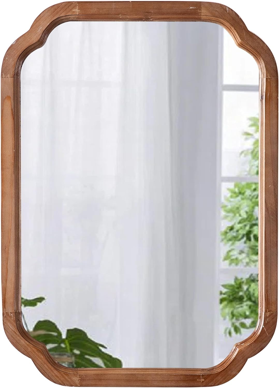 Sintosin Farmhouse Mirrors for Wall Decor 17" x 24", Distressed Wood Frame Bathroom Mirrors for over Sink, Decorative Arched Corner Rectangle Mirror for Home Decor