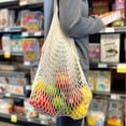 thumbnail image 6 of Wrapables Cotton Mesh Net Shopping Bag, Grocery Bag for Vegetables, Produce (Set of 3), Hot Pink, Beige, Teal, 6 of 9