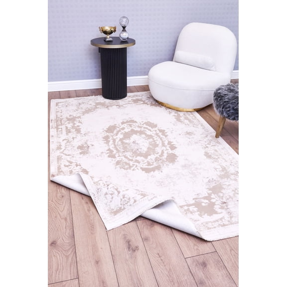 Priyan Medallion Göbekli Viscose Area Rugs for Living Room Jacquard Textured Modern Rugs Soft Geometric Rug for Bedroom Mid Century Washable Rug Non-Slip Bohemian Perfect for Dining Room Office