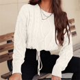 thumbnail image 2 of VISALY Pullover Crewneck Sweatshirt Knit Sweater Women's Cable Knit Sweaters Drop Shoulder Long Sleeve Crew Neck Casual Pullover Tops Crochet Sweaters Lightweight Pullover Soft Sweaters Beige S, 2 of 9