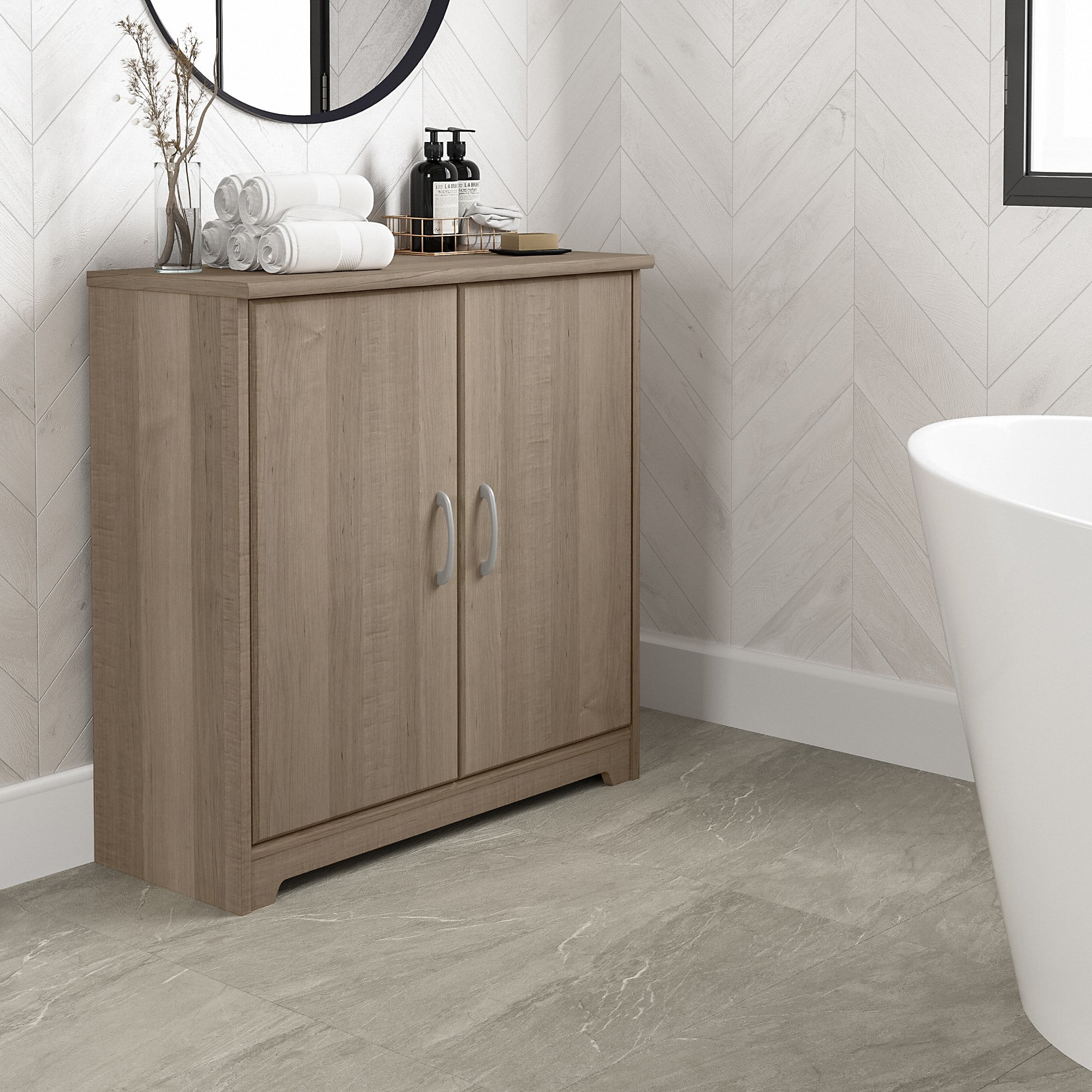 Bush Furniture Cabot Small Bathroom Storage Cabinet with Doors in Ash ...
