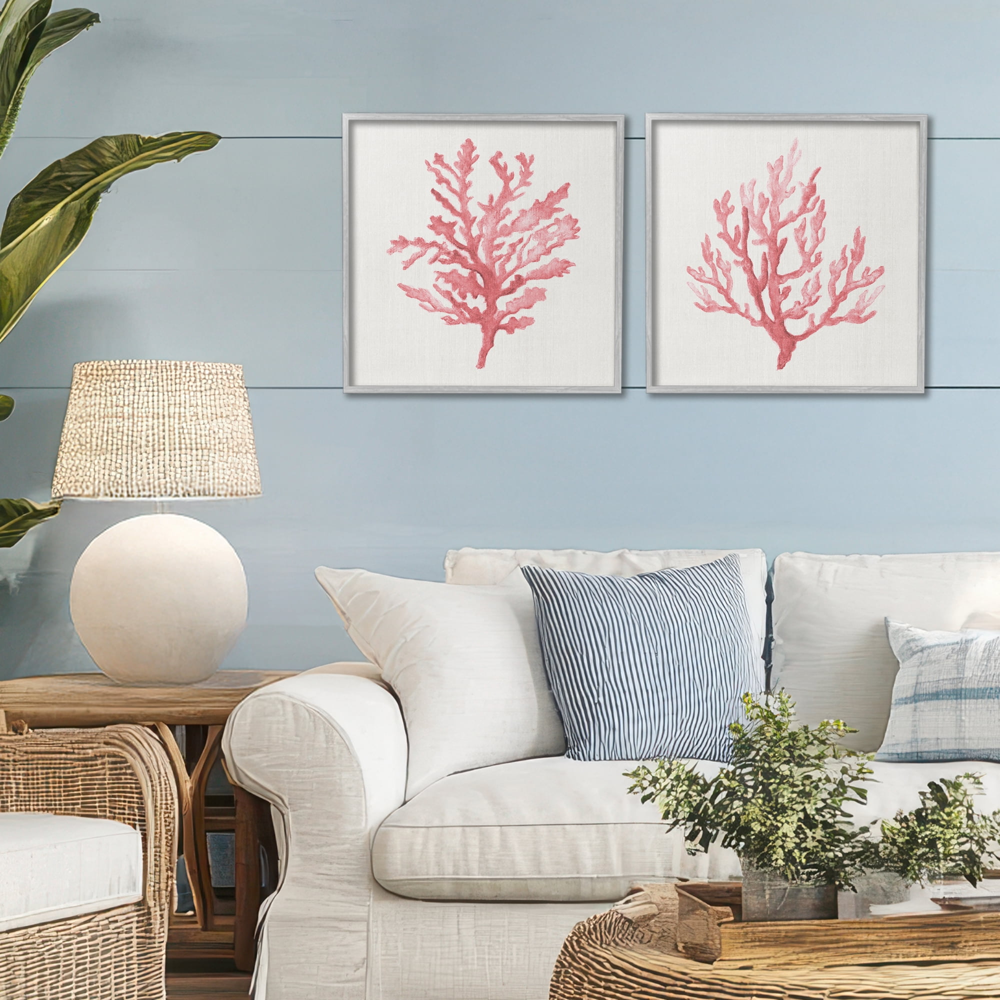 Stupell Industries Rosy Pink Coral Branches 2 Piece Gray Framed Giclee Art Set, design by Janet Tava