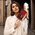 thumbnail image 7 of Leather Thin Slim Wallets for Women Men - Abstract Red Textured Canvas Clutch Card Wallet for Women Men with Zipper, 7 of 7