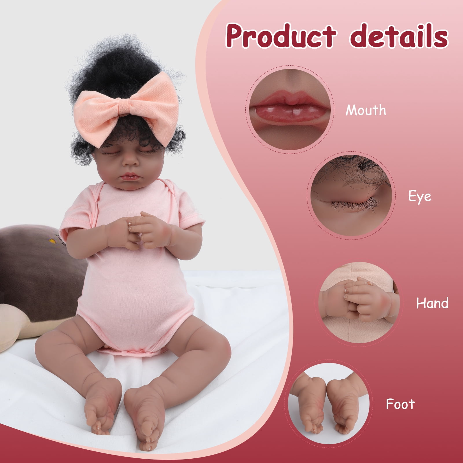 20 Inch Black Reborn Baby Doll – Lifelike African American Soft Cloth Body Doll – Realistic Handmade Toy for Girls Age 3+