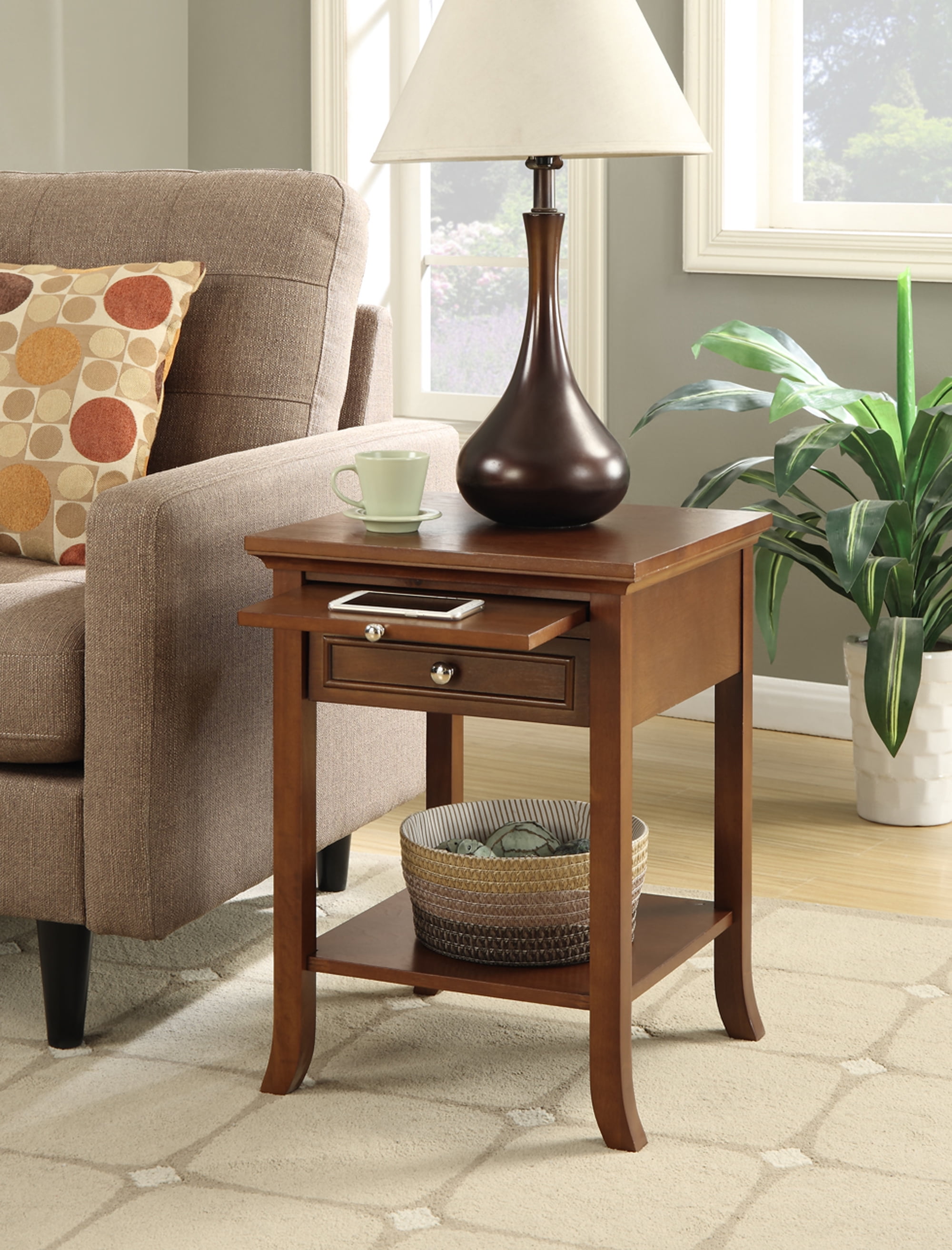 Mahogany Faux Marble Convenience Concepts American Heritage Baldwin End Table with Drawer 
