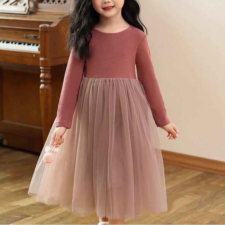 ATOGUTA Girls Dress Tulle Fall Winter Long Sleeve Ruffle Holiday Party Dress  Red, Size 4T-16 - Walmart.com