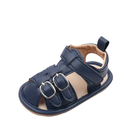 Meresysid Toddler Kids Infant Newborn Baby New Summer Sandals Iron Buckle Design Rubber Bottom Hollow-out Non-slip Shoes Blue
