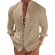 thumbnail image 1 of Camisa de lino para hombre, camisa de lino de algodón de manga larga con cuello alto y tapeta de botones, camisa ligera de verano para hombre, camisa casual, camisa henley, 1 of 4